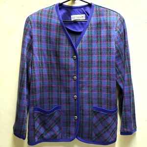 Pablo Collection vintage womens blazer jacket size 12 purple plaid